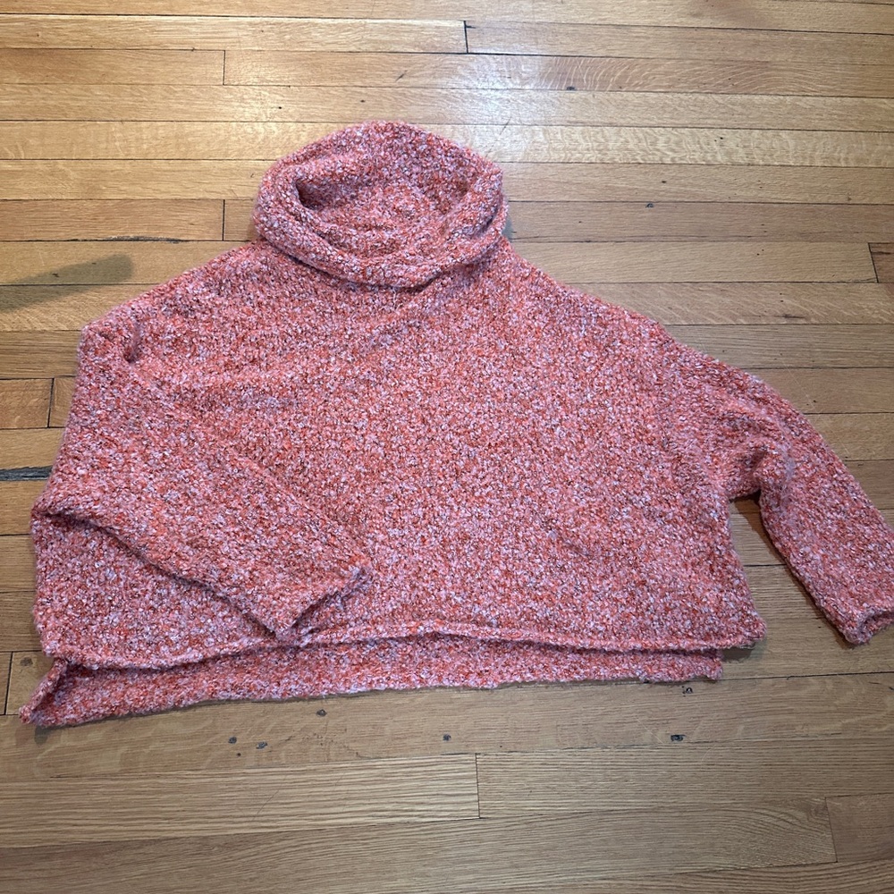 Free People Coral Bouclé Turtleneck Sweater